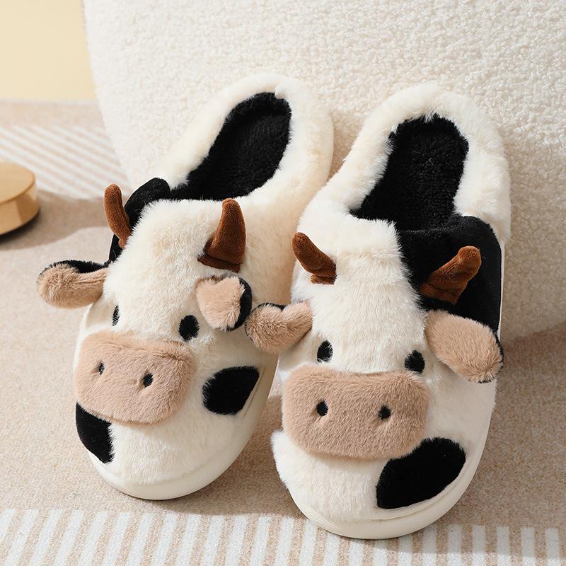 Cute Animal Cow Pig Men Women House Slippers, Comfy Memory Foam Cloudy Soft Slippers Plush Home Shoes for Bedroom Living Room Indoor