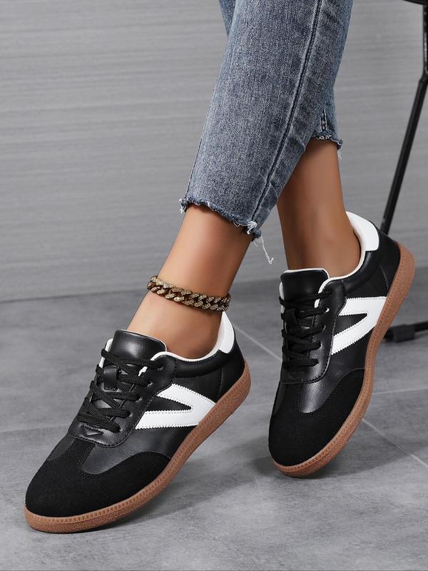 Women's Fashionable Lace Up Contrast Binding German Trainers, Casual Breathable Comfortable Sports Training Shoes, All-match Basic Shoes for Daily Wear