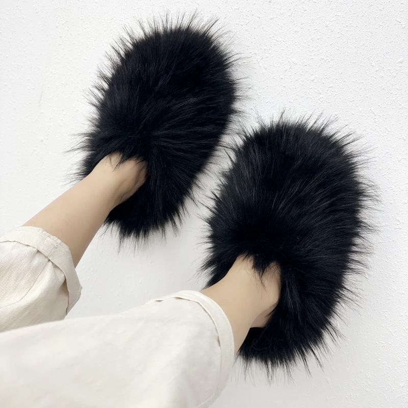 Women's Plush faux fur Slipper Slide Sandal Soft Furry Fuzzy Fluffy Lovely Indoor Outdoor Flat Slippers Girl Flipflop