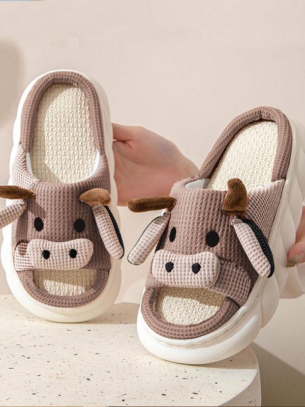 Summer Cute Cozy Cow Slippers, Colorblock Non-slip Cartoon Funny House Slippers, Soft Comfort Trendy Home Slippers for Women, Open Toe Slide Sandals