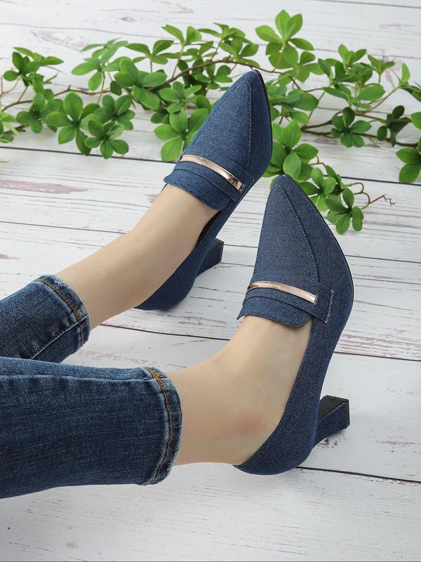 Women's Elegant Solid Color Pointed Toe Heeled Shoes, Fashionable Slip on Heels for Daily Wear, Lightweight Breathable Comfortable Heels for for Women & Girls