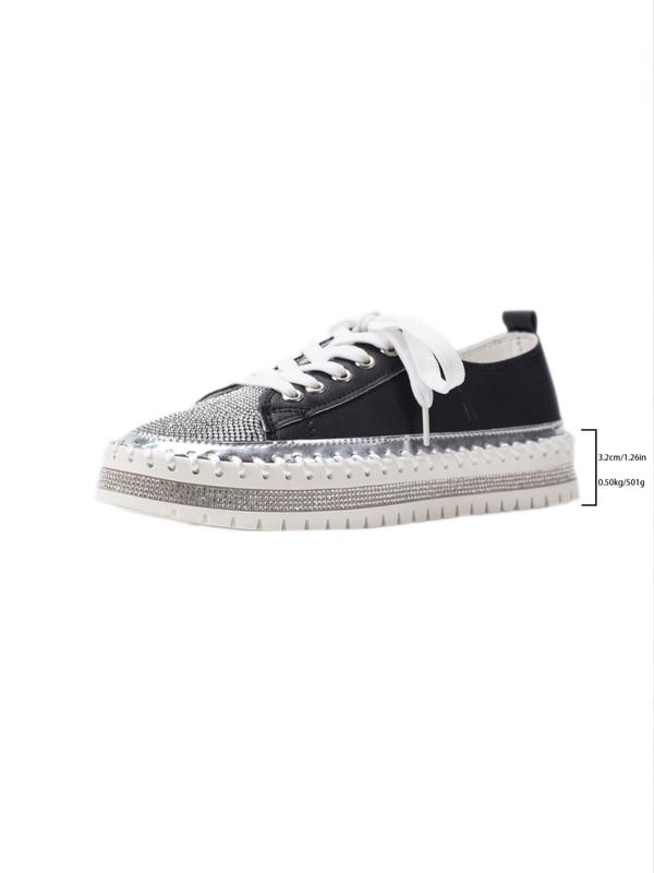 Women's Fashionable Rhinestone Decor Lace Up Platform Sneakers, Casual Comfortable Sports Shoes for Daily Wear, Female All-match Round Toe Shoes for Daily Wear