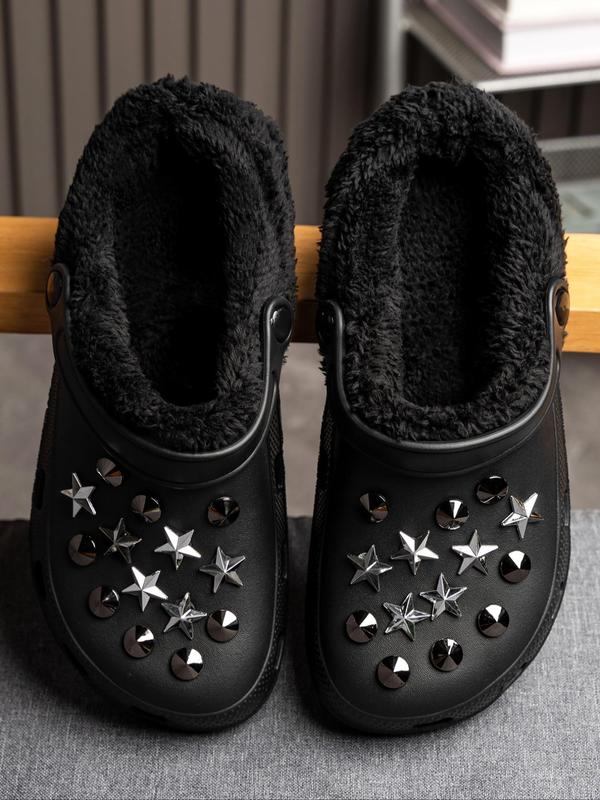 Men's Casual Solid Color Star Pattern Plush Slippers, Soft Comfortable Non-slip Home Slippers, Warm Slippers for Indoor & Outdoor Use for Fall & Winter