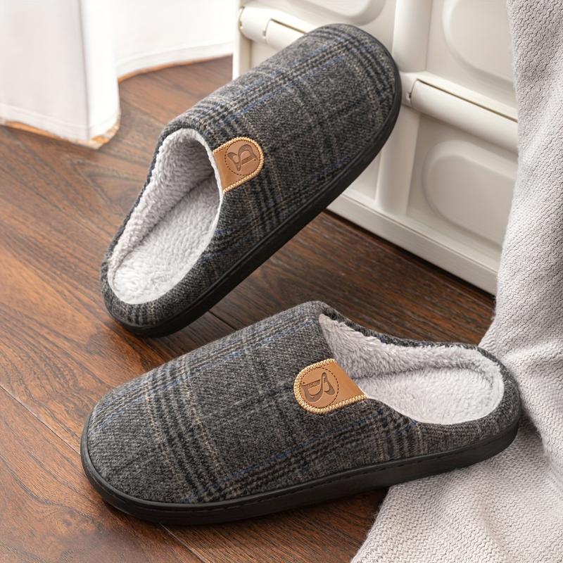 Men's PLUS SIZE Soft Plush Cozy House Slippers, Lightweight Breathable Anti-skid Slip-on Shoes With Fuzzy Lining For Indoor Walking, Autumn And Winter