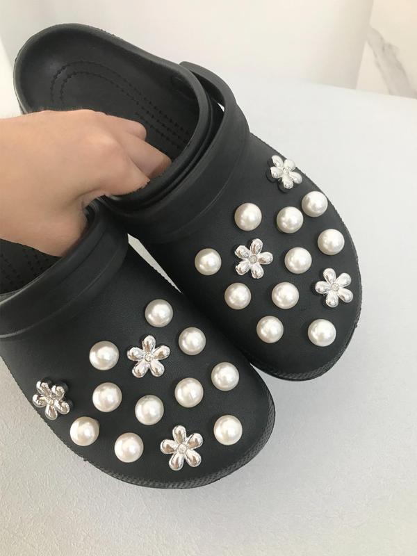 Faux Pearl & Flower Design Shoe Charms, 26pcs Flower & Faux Peal Design Fashionable Shoes Decorations for Women & Girls, Shoes Accessories for Clogs