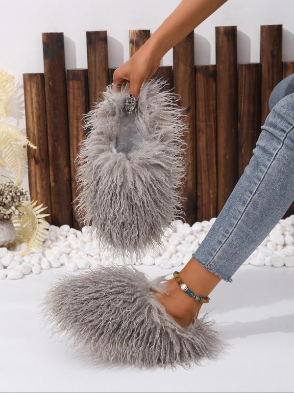 Women's Fashionable Solid Color Plush Slippers, Casual Soft Comfortable Home Slippers, Warm Slippers for Indoor & Outdoor Use for Fall & Winter