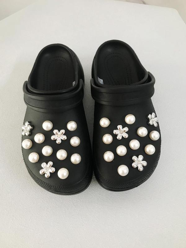 Faux Pearl & Flower Design Shoe Charms, 26pcs Flower & Faux Peal Design Fashionable Shoes Decorations for Women & Girls, Shoes Accessories for Clogs