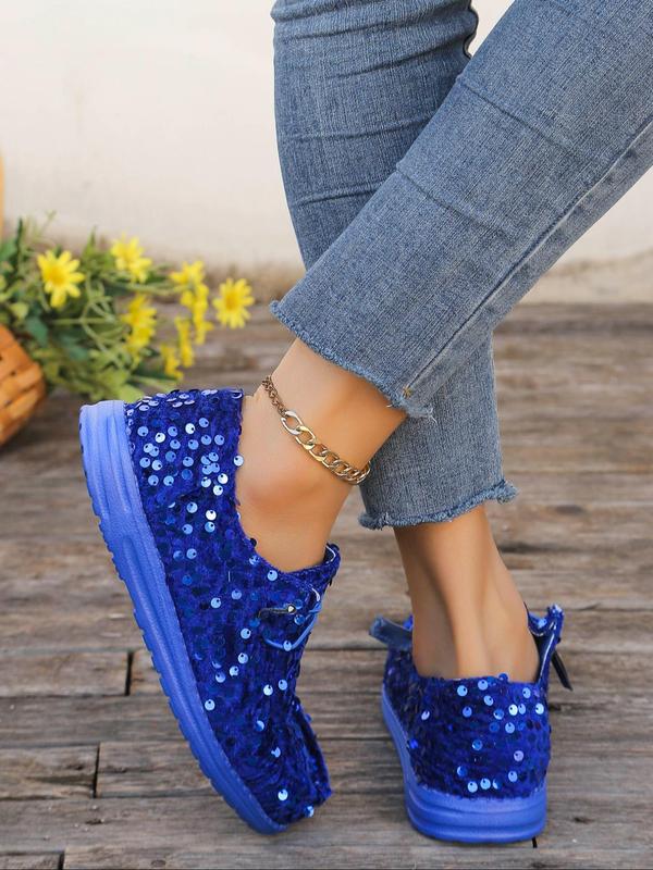 Women's 2024 Summer Fashionable Glitter Sequin Design Lace Up Low Top Sneakers, Casual Comfortable Sports Shoes for Daily Wear, Breathable Non-slip Sneakers, Walking Shoes, Girl Footwear