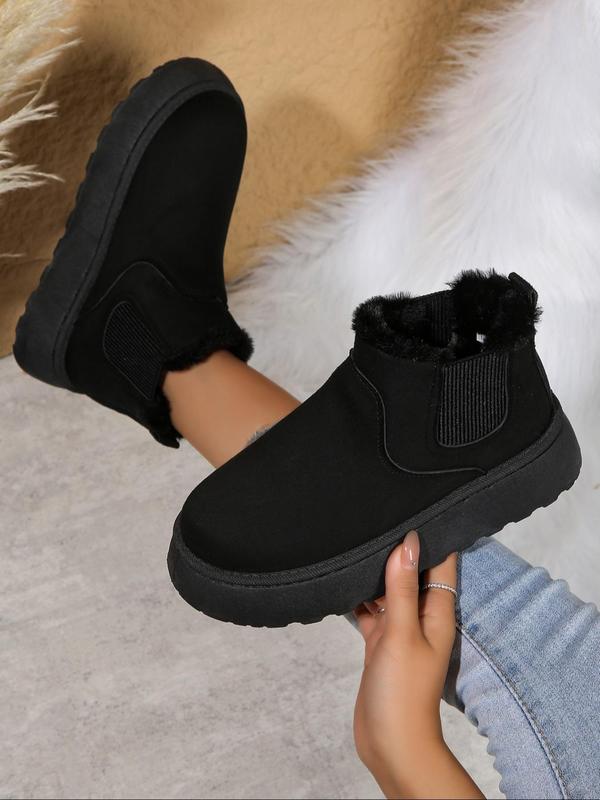 Women's Solid Color Plush Snow Boots, Casual Comfortable Warm Ankle Boots for Fall & Winter Outfits 2024, Non-slip Short Boots for Women & Girls