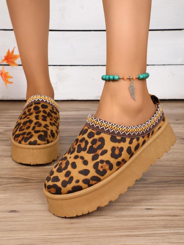 Women's Fashion Leopard Print Slip on Platform Shoes, Casual Comfortable Round Toe Shoes for Daily Wear, Female All-match Shoes for Fall & Winter