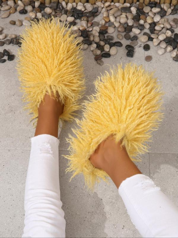 Women's Fashionable Solid Color Plush Slippers, Casual Soft Comfortable Home Slippers, Warm Slippers for Indoor & Outdoor Use for Fall & Winter