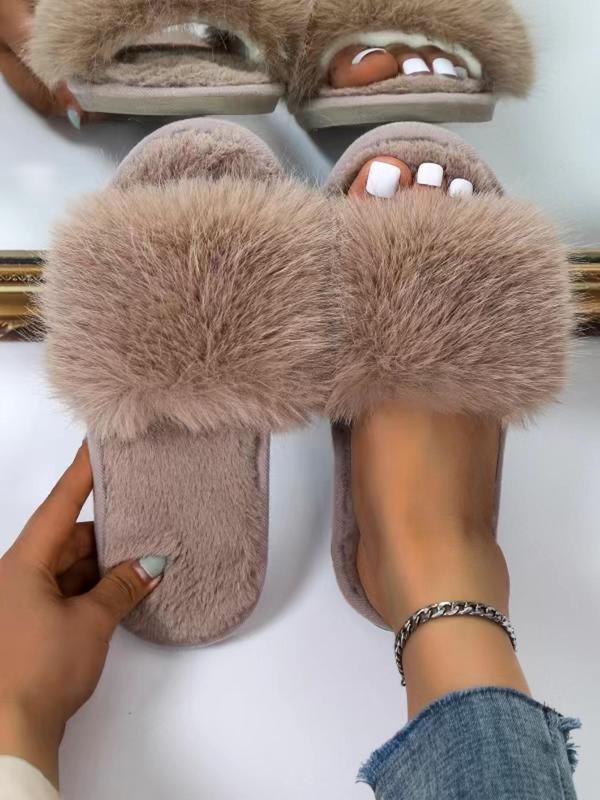 Matching Faux Fur Plush Slippers for Women, 2024 New Trendy Casual Soft Fluffy Comfort Bedroom Slippers, Female Going Out Fuzzy Walking Shoes for Daily Use, Cozy Corner Home, Footwear