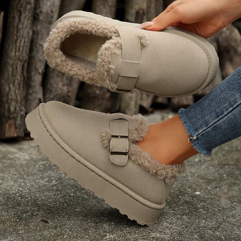 Women's Slippers Thick Rubber Sole Fleece Lined Snow Boots Slip-On Shoes Soft Comfy Indoor Outdoor Anti-Slip Slipper Shoes