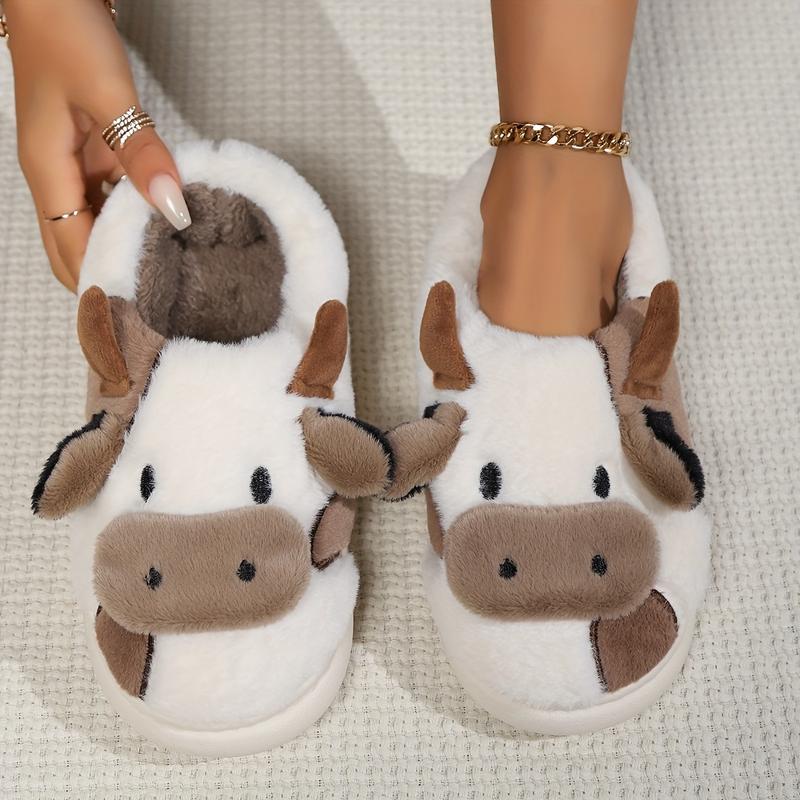 Plush Slippers for Women,Women's Fashion Cow Style Slippers Fall And Winter Leisure Warm Home Non-slip Slippers,Indoor Comfort House Slippers