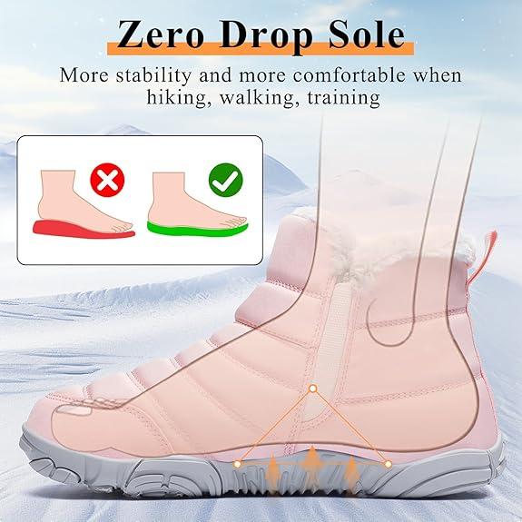 Womens Winter Snow Boots Fur Lined Minimalist Zero Drop Sole Mens Walking Shoes