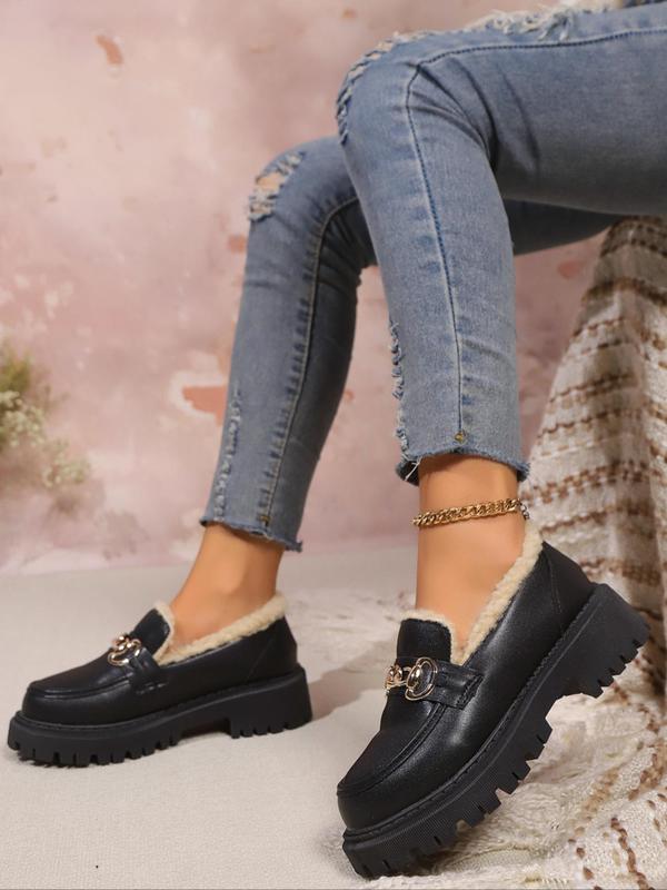 Women's Fashionable Chain Decorated Loafers, Casual Comfortable Platform Shoes for Daily Wear, Female All-match Shoes for Daily Wear