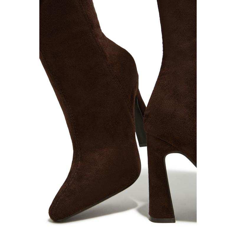 Stella Knee High Heel Boots - Brown