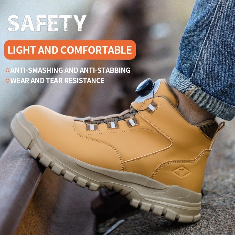 Men's Lace Up high Top AntiPiercing & Anti Smashing Safety Shoeswith Rotating Button, High Top Protective Design, for Outdoor Work, Footwear, Shoes for Healthcare Workers, Fall winter Outfits,  Fall winter Freshness