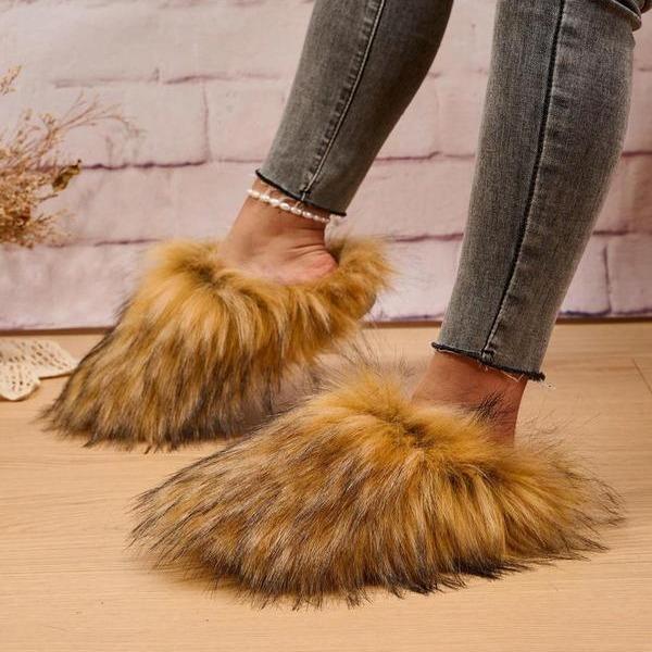 Women's Plush faux fur Slipper Slide Sandal Soft Furry Fuzzy Fluffy Lovely Indoor Outdoor Flat Slippers Girl Flipflop