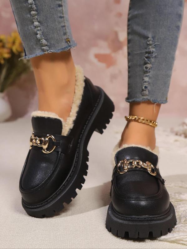 Women's Fashionable Chain Decorated Loafers, Casual Comfortable Platform Shoes for Daily Wear, Female All-match Shoes for Daily Wear