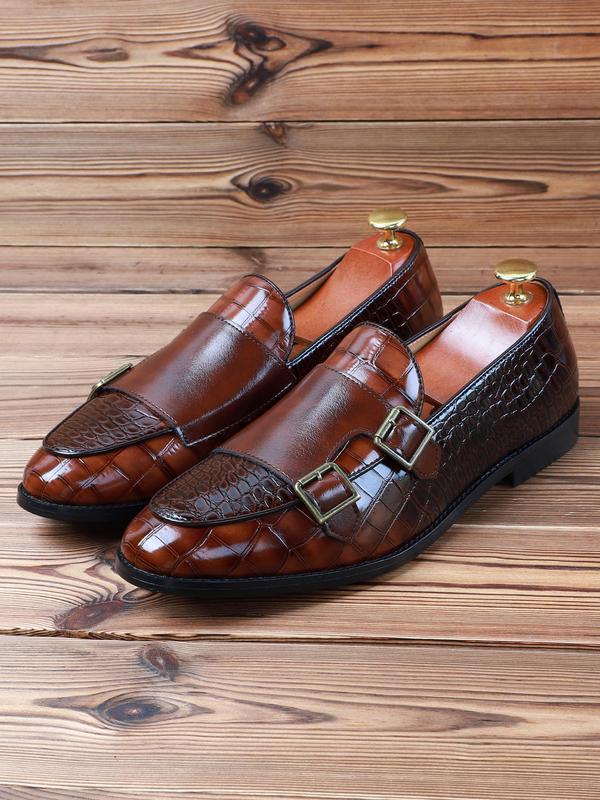 Men's Business Crocodile Embossed Buckle Decor Dress Shoes, PU Leather Slip on Loafers, Fashionable Pointed Toe Formal Shoes for Work Office, Male All-match Commuter Shoes for Daily Wear