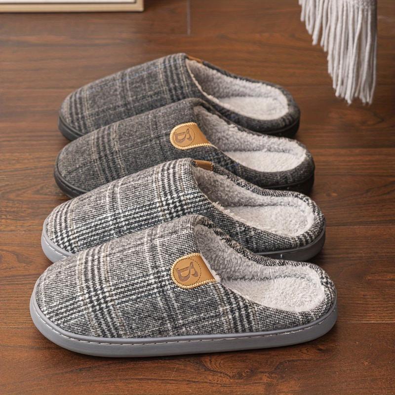 Men's PLUS SIZE Soft Plush Cozy House Slippers, Lightweight Breathable Anti-skid Slip-on Shoes With Fuzzy Lining For Indoor Walking, Autumn And Winter