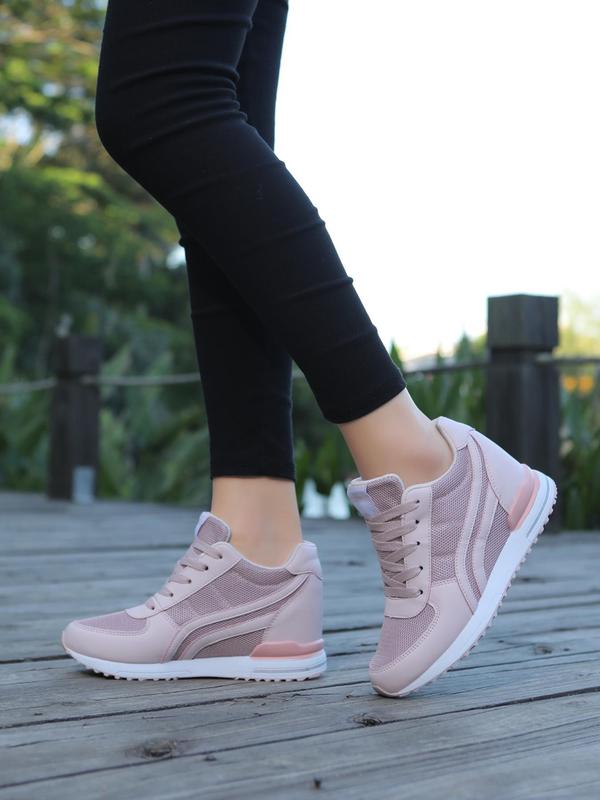 Women's Fashionable Lace Up Low Top Wedge Sneakers, Casual Breathable Comfortable Sports Shoes for Daily Wear, All-match Wedge Shoes for Women & Girls