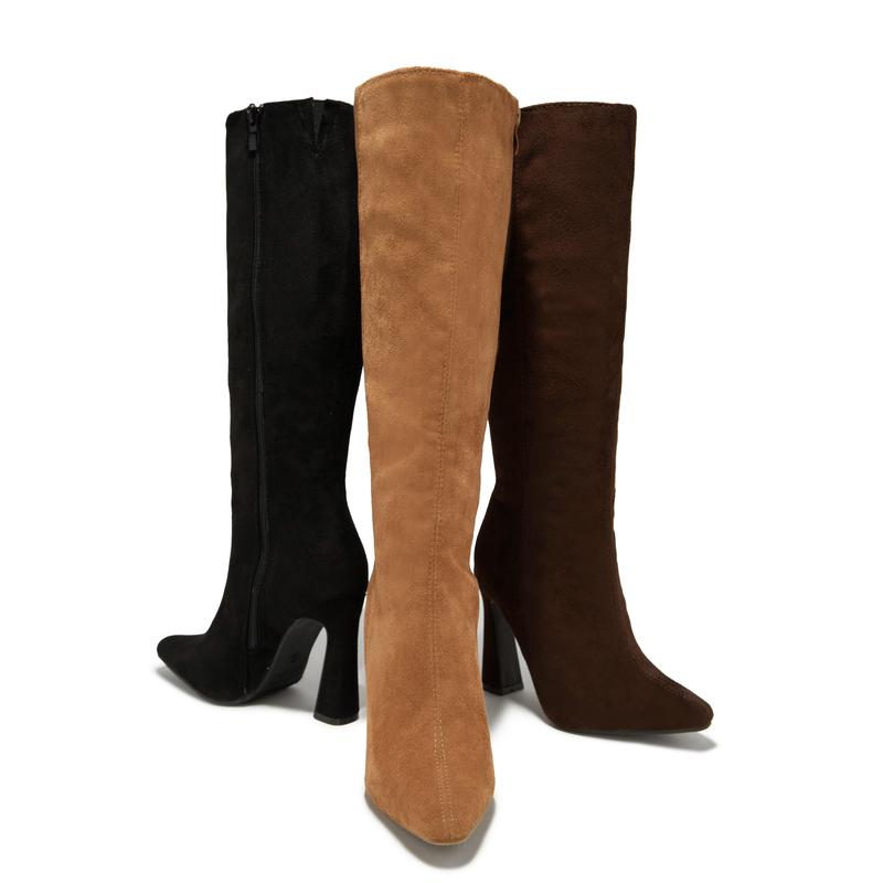 Stella Knee High Heel Boots - Brown