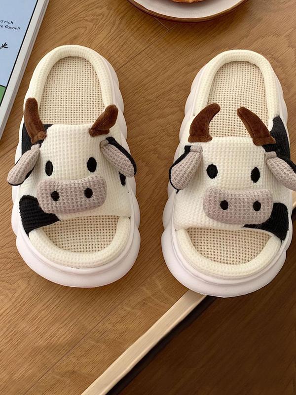 Summer Cute Cozy Cow Slippers, Colorblock Non-slip Cartoon Funny House Slippers, Soft Comfort Trendy Home Slippers for Women, Open Toe Slide Sandals