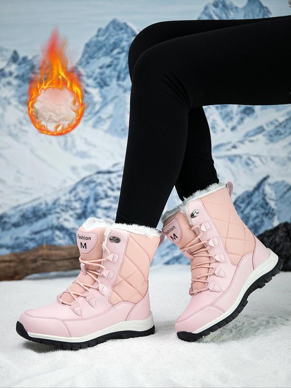 Women's Fashionable Letter Patched Design Lace Up Snow Boots, Casual Warm Ankle Boots for Winter, Female All-match Round Toe Boots for Daily Wear