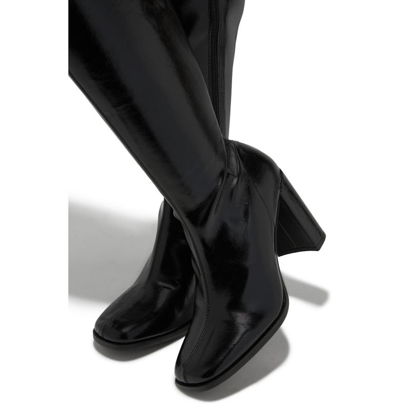 Rylee Block Heel Knee High Boots - Black