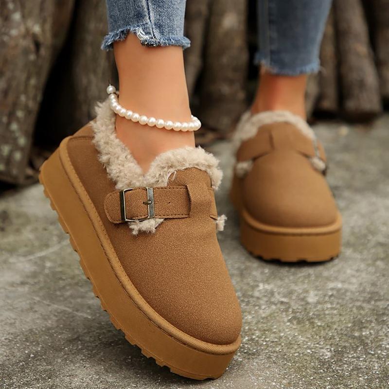 Women's Slippers Thick Rubber Sole Fleece Lined Snow Boots Slip-On Shoes Soft Comfy Indoor Outdoor Anti-Slip Slipper Shoes