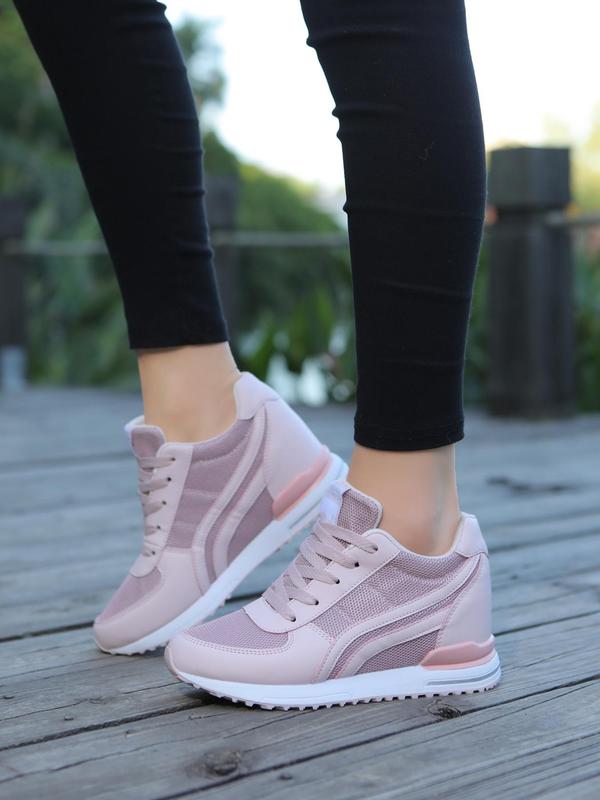 Women's Fashionable Lace Up Low Top Wedge Sneakers, Casual Breathable Comfortable Sports Shoes for Daily Wear, All-match Wedge Shoes for Women & Girls