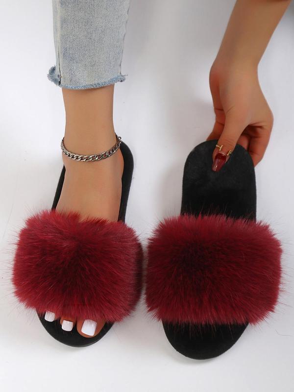 Matching Faux Fur Plush Slippers for Women, 2024 New Trendy Casual Soft Fluffy Comfort Bedroom Slippers, Female Going Out Fuzzy Walking Shoes for Daily Use, Cozy Corner Home, Footwear