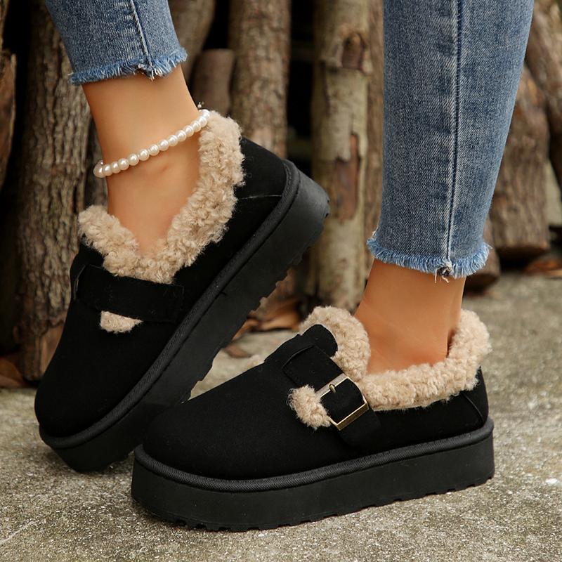 Women's Slippers Thick Rubber Sole Fleece Lined Snow Boots Slip-On Shoes Soft Comfy Indoor Outdoor Anti-Slip Slipper Shoes