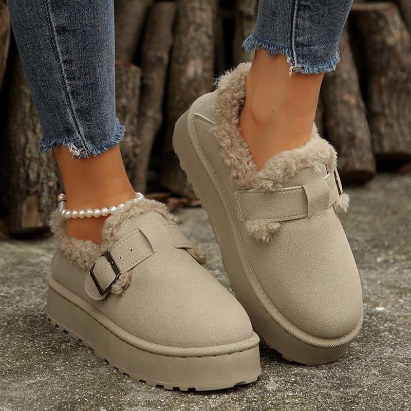 Women's Slippers Thick Rubber Sole Fleece Lined Snow Boots Slip-On Shoes Soft Comfy Indoor Outdoor Anti-Slip Slipper Shoes