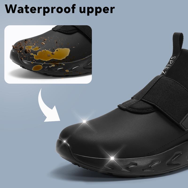 SPlEZ Unisex Waterproof Work Shoes , Non-Slip, Oil-Resistant Slip-On Chef Sneakers for Kitchen & Food Service, Black Footwear Comfort Walking Shoes non-slip safety