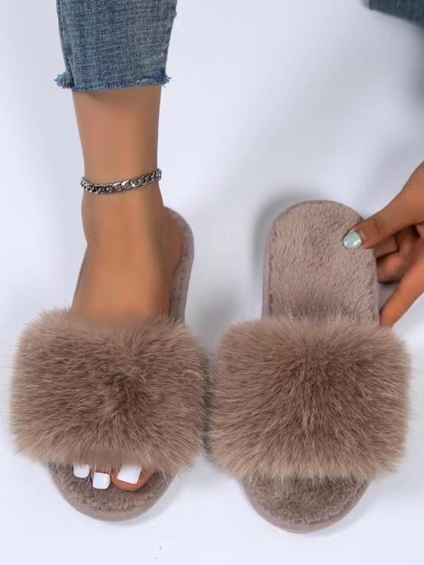 Matching Faux Fur Plush Slippers for Women, 2024 New Trendy Casual Soft Fluffy Comfort Bedroom Slippers, Female Going Out Fuzzy Walking Shoes for Daily Use, Cozy Corner Home, Footwear