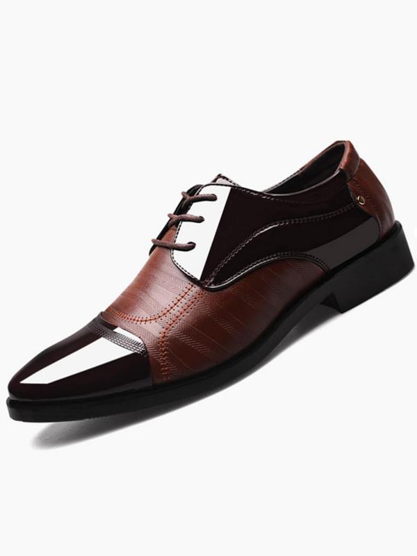 Summer 2024 Men's PU Leather Oxford Shoes, Pointed Toe Classic British Style Lace-up Business Shoes, Fashion Colorblock Comfortable Men's Shoes for Office Wedding