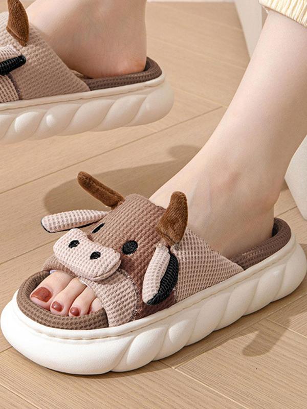 Summer Cute Cozy Cow Slippers, Colorblock Non-slip Cartoon Funny House Slippers, Soft Comfort Trendy Home Slippers for Women, Open Toe Slide Sandals