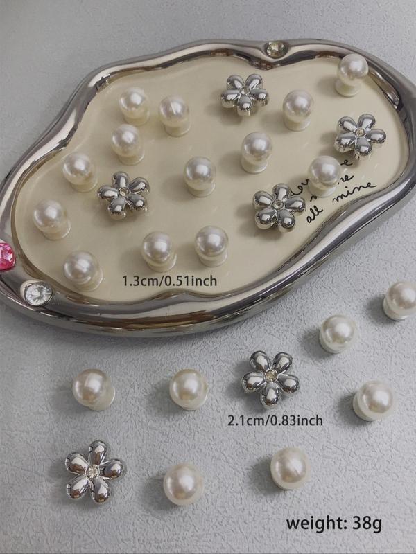 Faux Pearl & Flower Design Shoe Charms, 26pcs Flower & Faux Peal Design Fashionable Shoes Decorations for Women & Girls, Shoes Accessories for Clogs