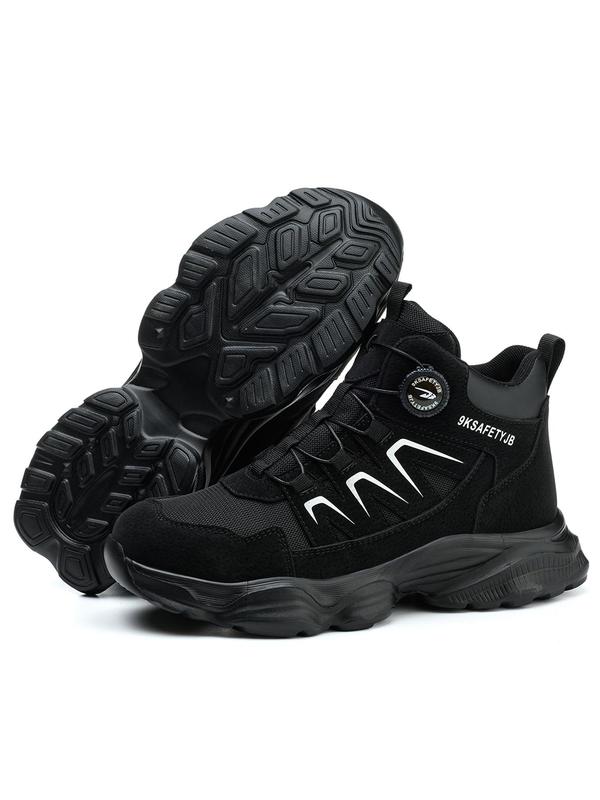 Men's High Top Safety Boots, Casual Sporty Rotating Button Work Shoes, Fashionable Anti-impact & Anti-puncture Shoes for Outdoor Hiking