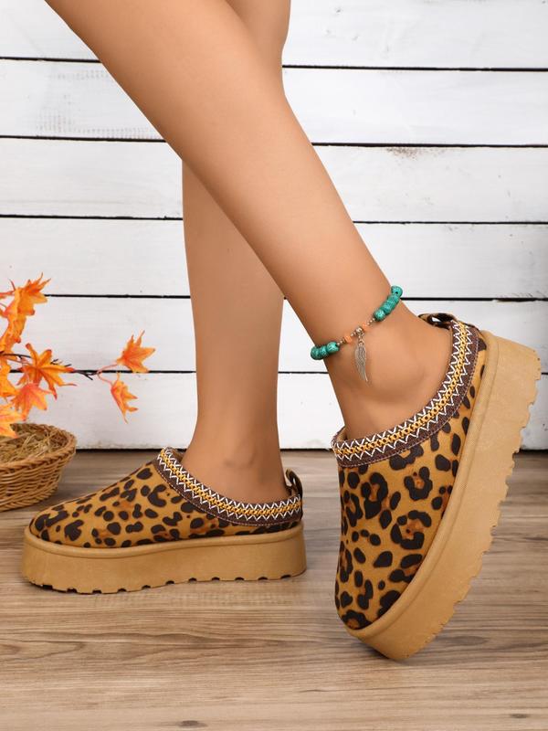 Women's Fashion Leopard Print Slip on Platform Shoes, Casual Comfortable Round Toe Shoes for Daily Wear, Female All-match Shoes for Fall & Winter