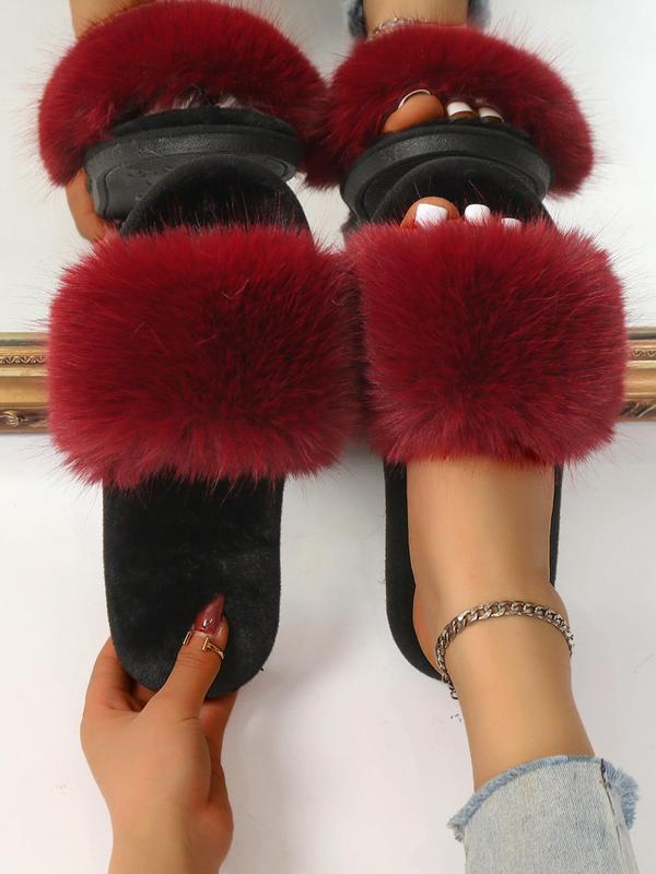 Matching Faux Fur Plush Slippers for Women, 2024 New Trendy Casual Soft Fluffy Comfort Bedroom Slippers, Female Going Out Fuzzy Walking Shoes for Daily Use, Cozy Corner Home, Footwear