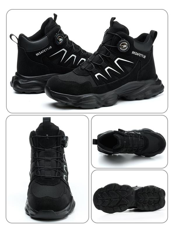 Men's High Top Safety Boots, Casual Sporty Rotating Button Work Shoes, Fashionable Anti-impact & Anti-puncture Shoes for Outdoor Hiking