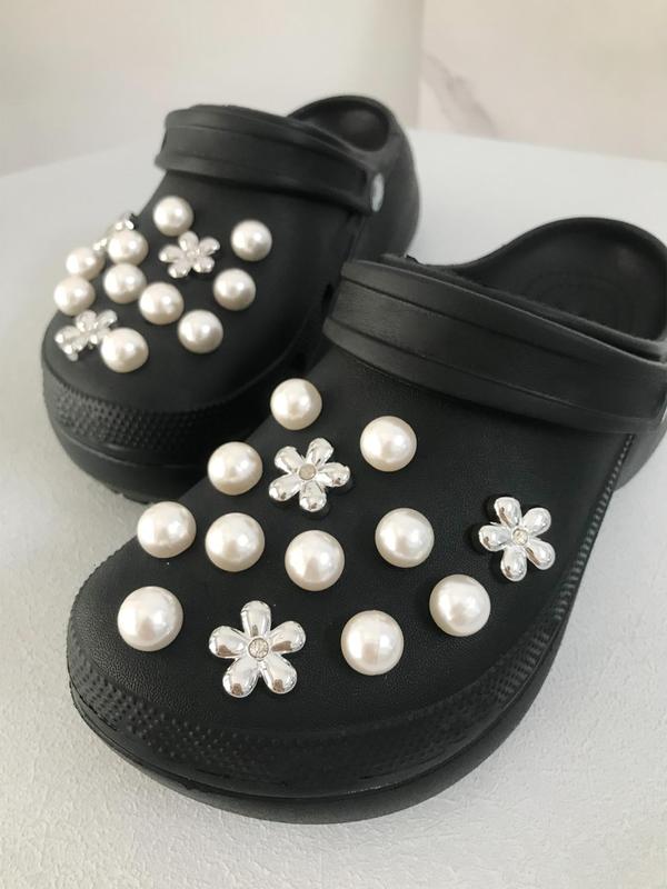 Faux Pearl & Flower Design Shoe Charms, 26pcs Flower & Faux Peal Design Fashionable Shoes Decorations for Women & Girls, Shoes Accessories for Clogs