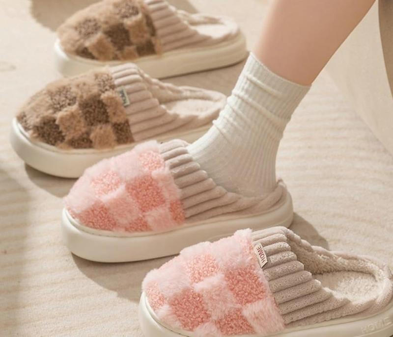 Winter Plush Closed Toe Slippers, Cozy & Warm Soft Sole Slip On Fuzzy Shoes, Comfortable Indoor Bedroom Slippers