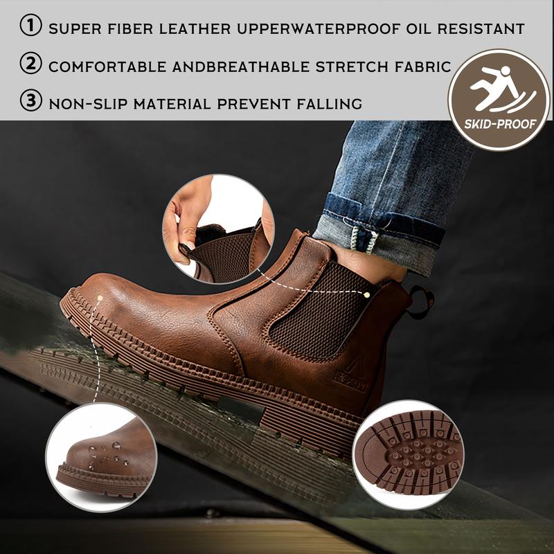 Men's Steel Toe Work Boots Anti-Skid Safety Shoes Leather Waterproof Work Shoes