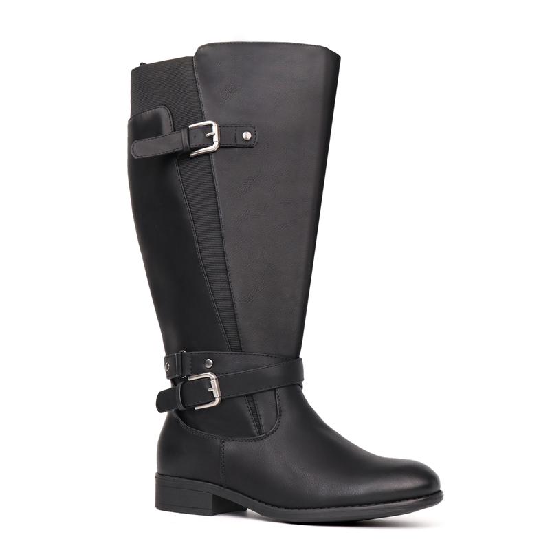 Women's Extra Wide Calf Low Heel Ankle Strap Sleek Design Knee High Riding Boots