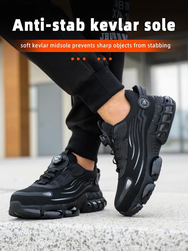 Men's Casual Lace Up Steel Toe Rotating Automatic Buckle Design Work Shoes, Lightweight Comfortable Safety Shoes, Wear-resistant Anti-impact Anti-puncture Outdoor Shoes for Work